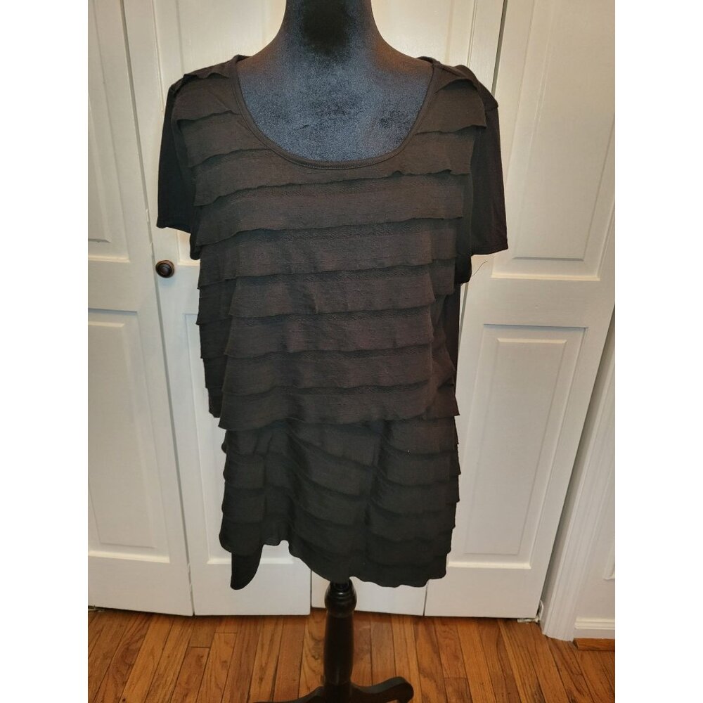 Black Ruffle Tunic XL AB Studio Retro Y2k Whimsygoth Layering Sharkbite - Picture 3 of 4